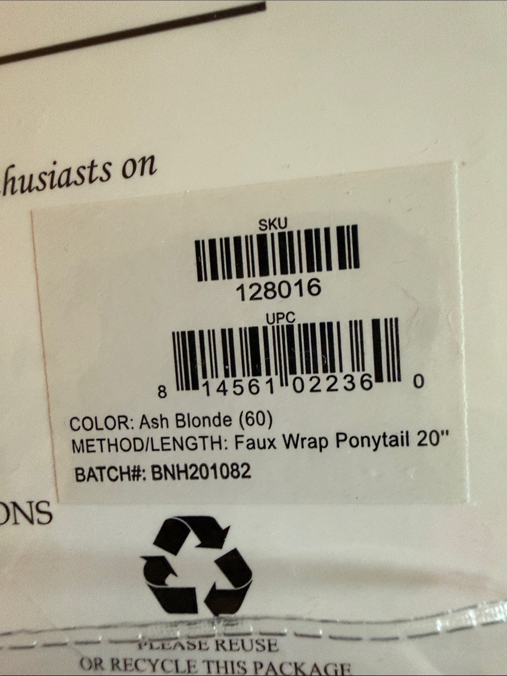 Ash Blonde Faux Wrap Ponytail 20" -